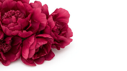 Beautiful red peonies arranged elegantly on a white background for floral decoration