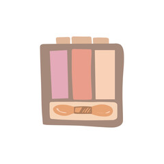 Flat style  eyeshadow palette, beauty cosmetic element, self care. Illustration for beauty salon, cosmetic store, makeup design. Doodle sketch style.
