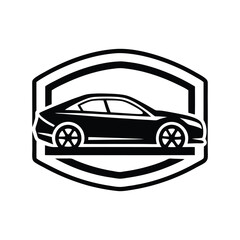 Fototapeta premium This Car Shield Emblem Line Art Logo features a sleek silhouette vector design, perfect for hobbies and customization. Ideal for automotive enthusiasts, it's a stylish addition to any project or brand