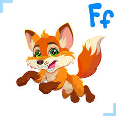 Vector cartoon illustration of a fox with letter 