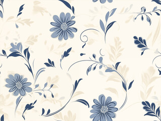 Blue and beige floral pattern on cream background illustration