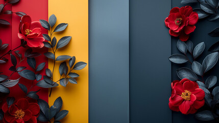 A bold color palette with rich crimson, deep indigo, warm mustard, and soft gray. Provides a striking and memorable look for impactful branding and marketing.