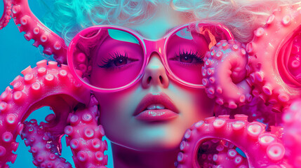 Surreal Portrait of a Woman with Octopus Tentacles