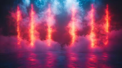 Fototapeta premium Colorful stage lighting with smoke