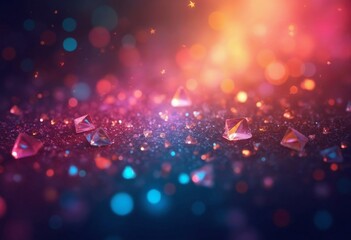 Vibrant abstract backdrop of colorful particles and triangular shapes exuding energy and creativity