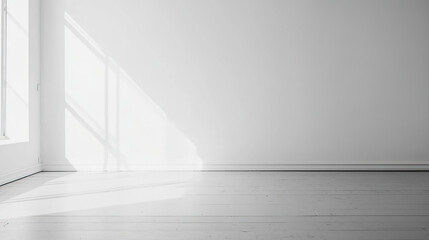 Minimalist plain white wall background with a grey floor, an empty room mockup template