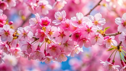 Fototapeta premium Low angle view of pink cherry blossom with several sizes of sakura flowers