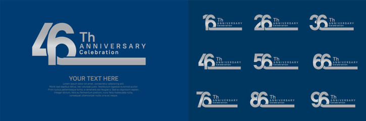Anniversary logo set vector design, silver color for celebration event