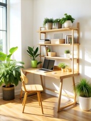Scandinavian Home Office with Desk and Plants
