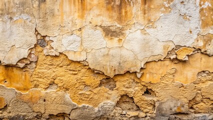 Rugged plaster wall background showcases weathered stucco texture with visible scratches and deep cracks, creating a