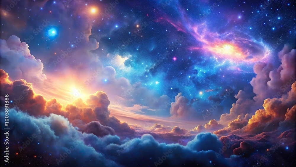 Wall mural low angle view of space with galaxy nebula clouds