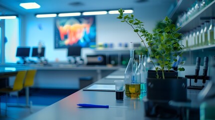 Naklejka premium Futuristic Synthetic Biology Classroom with Advanced Gene Editing Technology