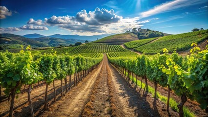 Fototapeta premium Low angle view of vineyards in Santadi, Sardinia showcasing Carignano and Vermentino grapes