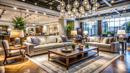 Fototapeta premium Showcasing modern designs, upscale living spaces are beautifully enhanced by elegant luxury furniture brands, offering