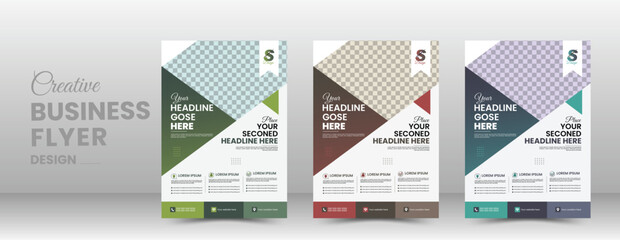 Corporate business flyer template design set with green, red and blue color,a bundle of 3 templates of a4 flyer,abstract business flyer,Flyer Template Geometric shape used for business poster layout.