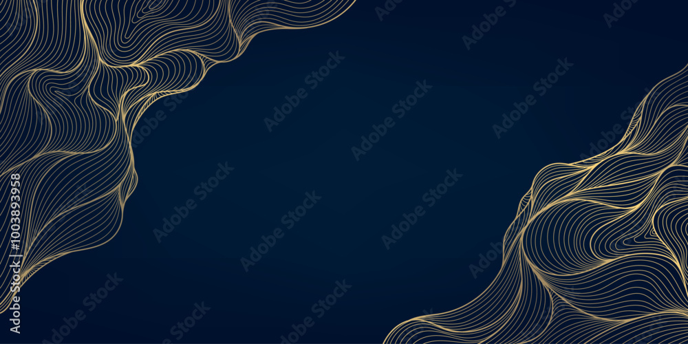 Wall mural vector line wave luxury pattern with space for text. clouds, water modern art. abstract line texture