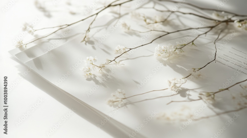 Aufkleber a gentle arrangement of white flowers rests on soft paper, casting delicate shadows. the scene is il