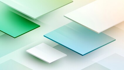 Fototapeta premium Abstract Gradient Background with Holographic Elements and Rectangular Boxes in Light Green and Blue