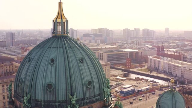 Aerial shot of Berliner Dome and the Berliner palace, Berlin, Germany