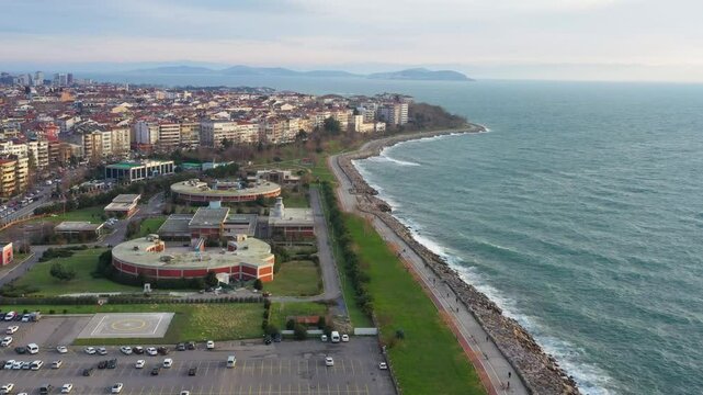 Aerial view of Kadikoy coast with residential and business in Istanbul