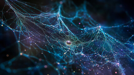 Colorful abstract background cosmic web contoured spacetime waves and forming stars glowing on dark background science gravity physics gravitational waves AI quantum computing early universe concepts