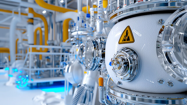 Industrial machinery with warning sign