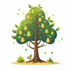 Tree with ripe pears. Cute colorful concept for fruit business. Organic raw sweet product