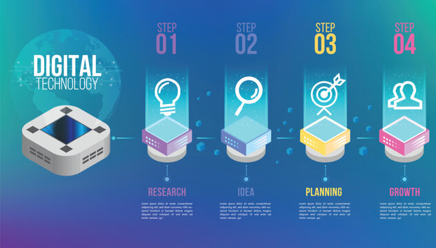 Isometric infographics design 4 options leves or steps for business concept success 3d boxes, Can be used for presentations, workflow layout, process diagram, flow chart, info graph.