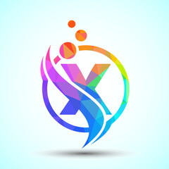 Polygonal letter X with the swoosh, biotech logo design concept. Logotype for science technology