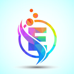 Polygonal letter E with the swoosh, biotech logo design concept. Logotype for science technology