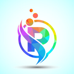 Polygonal letter P with the swoosh, biotech logo design concept. Logotype for science technology