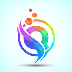 Polygonal letter Q with the swoosh, biotech logo design concept. Logotype for science technology