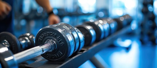 Fototapeta premium Close-up of dumbbells on a rack in a gym.