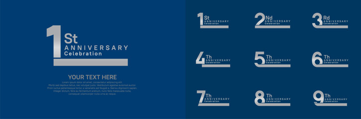 Anniversary logo set vector design, silver color for celebration event