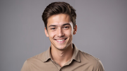 カジュアルなスタイルで幸せそうに立つ若い男性のポートレートが描く開放感。生成AI