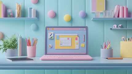 Concept of e-learning, online education at home. 3d realistic vector illustration. 