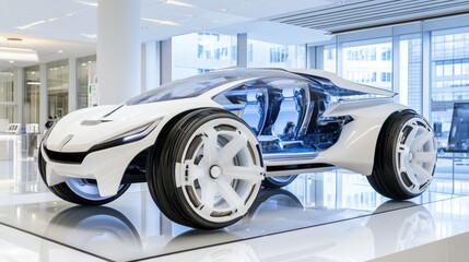 Futuristic Concept Car in Modern Showroom Display