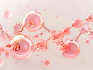 Molecular structures in soft pink hue create abstract representation of beauty and science. This image evokes sense of innovation and elegance, perfect for cosmetic or skincare themes