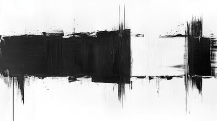 Bold black and white abstract artwork showcases expressive brush strokes, blending contrast and texture on a minimalist canvas