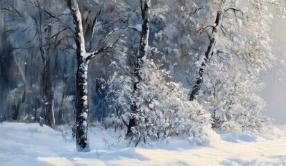 A serene winter landscape featuring snow-covered trees, soft light, and a tranquil pathway, embodying the beauty of the season.