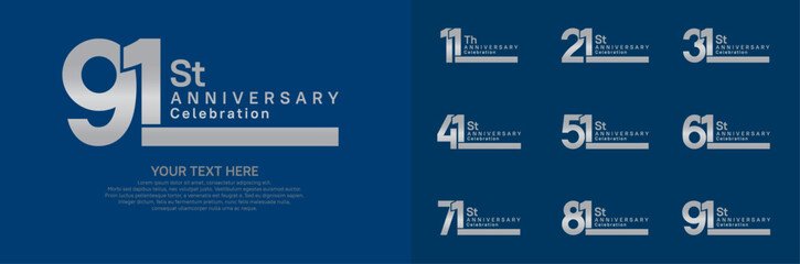 Anniversary logo set vector design, silver color for celebration event