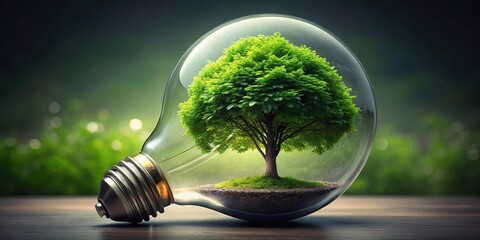 Lush green tree growing inside a captivating glass bulb