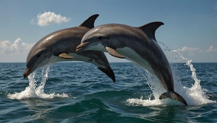 Obraz premium two dolphins jumping