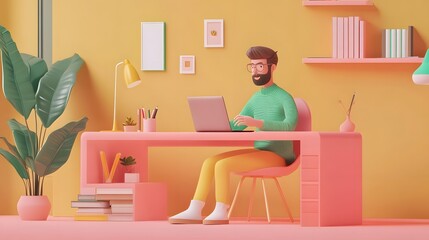 Fototapeta premium Concept of e-learning, online education at home. 3d realistic vector illustration. 