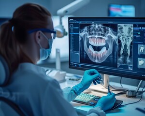 Dentist Utilizing Digital Imaging Software for Precise Dental Work Molds Enhancing Patient Comfort