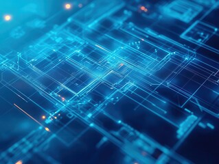 Architectural blueprints visualized as glowing holographic projections in a futuristic design studio  Futuristic  Hologram  Minimalist