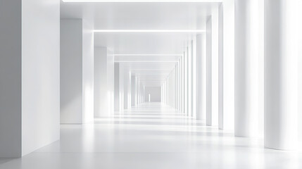 3D rendering of an empty white room with a minimalistic interior design
