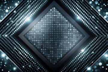 Abstract blue diamond pattern with glowing lights.