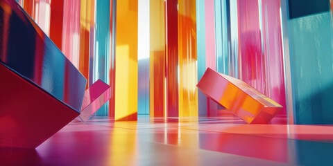 a colorful room with a red chair and a blue chair