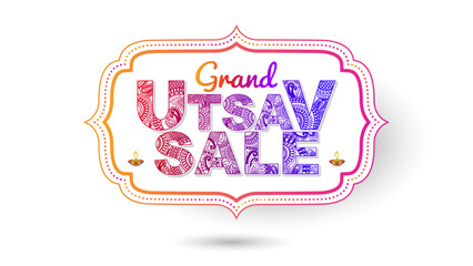 Grand utsav sale, festive offers, shopping logo concept for Navratri festival.